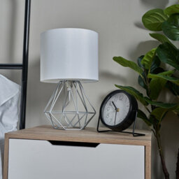 Valuelights Angus 2 X Chrome Metal Basket Cage Bed Side Table Lamps With White Fabric Shades And Led Golfball Bulbs In Warm White - thumbnail 7