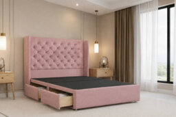 "Nexus Windsor Plush Divan, Pink, 54"" Winged Hb, 2 Drawers Foot-End, Open Coil Mattress, Super King" - thumbnail 4