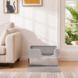 Xl Stainless Steel Cat Litter Tray W/ Lid, High Sided Cat Litter Box - thumbnail 5