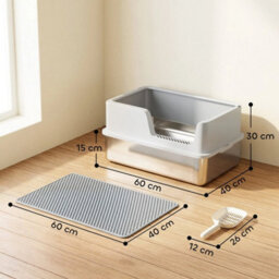 Xl Stainless Steel Cat Litter Tray W/ Lid, High Sided Cat Litter Box - thumbnail 2
