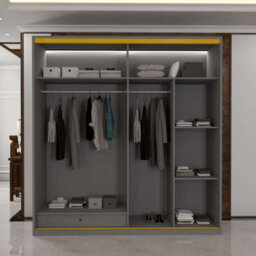 Sliding Wardrobes 4 u LTD Modern Sliding Wardrobe With Golden Detailing Universal Glass Door, Dual Led Lights & Fully Mdf Construction (Grey,200Cm) - thumbnail 8