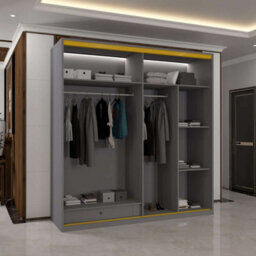 Sliding Wardrobes 4 u LTD Modern Sliding Wardrobe With Golden Detailing Universal Glass Door, Dual Led Lights & Fully Mdf Construction (Grey,200Cm) - thumbnail 9