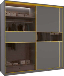 Sliding Wardrobes 4 u LTD Modern Sliding Wardrobe With Golden Detailing Universal Glass Door, Dual Led Lights & Fully Mdf Construction (Grey,200Cm) - thumbnail 4