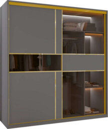 Sliding Wardrobes 4 u LTD Modern Sliding Wardrobe With Golden Detailing Universal Glass Door, Dual Led Lights & Fully Mdf Construction (Grey,200Cm) - thumbnail 3