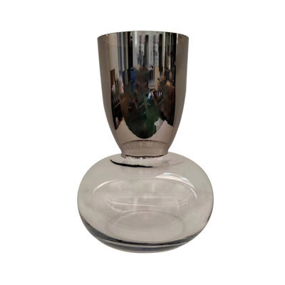 Vanity Living 36Cm Chrome & Clear Glass Vase With Round Base For Home Decor - image 1