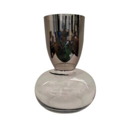 Vanity Living 36Cm Chrome & Clear Glass Vase With Round Base For Home Decor - thumbnail 1
