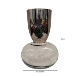 Vanity Living 36Cm Chrome & Clear Glass Vase With Round Base For Home Decor - thumbnail 2