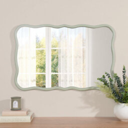 Biznest Rectangle Soft Muted Green Finish Wall Hanging Mirror Wavy Edge Mdf Framed Home Décor Present Idea Large Display 91X61X2Cm - thumbnail 2