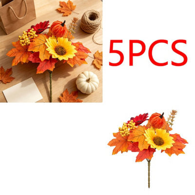 Amorly 5 Pcs Fall Artificial Sunflowers And Mums Cemetery Flowers For Table Centerpieces Vase Floral Arrangement Home Kitchen Decor - image 1