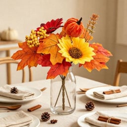 Amorly 5 Pcs Fall Artificial Sunflowers And Mums Cemetery Flowers For Table Centerpieces Vase Floral Arrangement Home Kitchen Decor - thumbnail 5