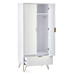 Oakham Premium Siena 2 Door & 1 Drawer Wardrobe In White - thumbnail 2