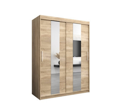 Arte Stylish Oak Sonoma Pole Sliding Door Wardrobe W1500mm H2000mm D620mm Mirrored Elegant Storage Solution - image 1