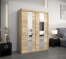 Arte Stylish Oak Sonoma Pole Sliding Door Wardrobe W1500mm H2000mm D620mm Mirrored Elegant Storage Solution - thumbnail 2
