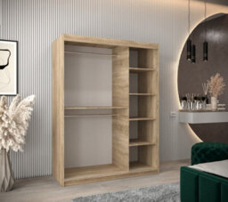 Arte Stylish Oak Sonoma Pole Sliding Door Wardrobe W1500mm H2000mm D620mm Mirrored Elegant Storage Solution - thumbnail 3