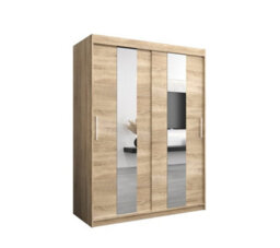 Arte Stylish Oak Sonoma Pole Sliding Door Wardrobe W1500mm H2000mm D620mm Mirrored Elegant Storage Solution - thumbnail 1