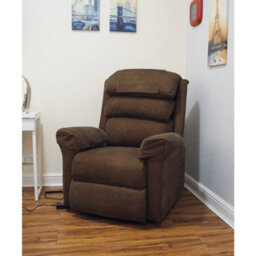 Loops Comfortable Wall Hugging Rise & Recline Armchair In Brown Chenille With Waterfall Pillow - thumbnail 1