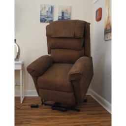Loops Comfortable Wall Hugging Rise & Recline Armchair In Brown Chenille With Waterfall Pillow - thumbnail 2