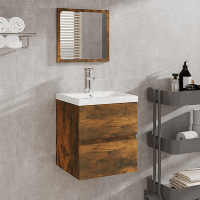 Berkfield Bathroom Cabinet With Mirror Smoked Oak Engineered Wood - image 1