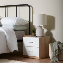 Hadwell Matt White & Natural Oak Effect 2 Drawer Bedside Table (H)415mm (W)400mm (D)403mm