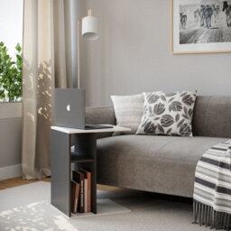 Urbn-Living Urbnliving 51Cm Height White & Black C-Shape Side Wooden End Coffee Bedside Nightstand Laptop Table - thumbnail 2