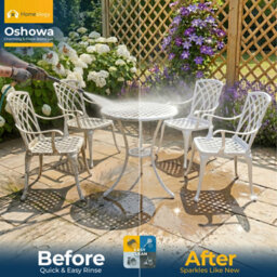 Homeology Oshowa Garden And Patio Table And 4 Large Chairs Bistro Set - White With Green Cushions - thumbnail 6