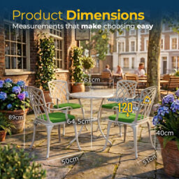 Homeology Oshowa Garden And Patio Table And 4 Large Chairs Bistro Set - White With Green Cushions - thumbnail 9