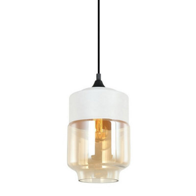 Luminosa Lighting Luminosa Modern Hanging Pendant Black 1 Light  With White, Amber Shade, E27 Dimmable - image 1