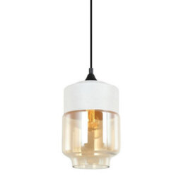 Luminosa Lighting Luminosa Modern Hanging Pendant Black 1 Light  With White, Amber Shade, E27 Dimmable - thumbnail 1