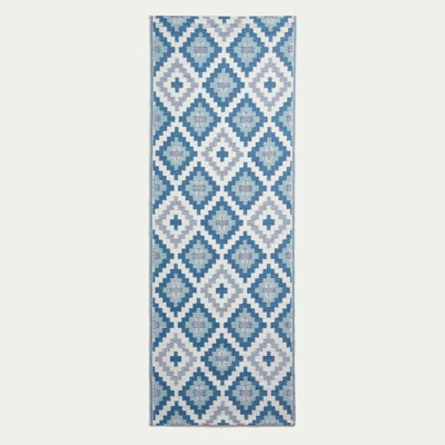 Homescapes Luxury Outdoor Rug Runner Waterproof Reversible For Garden Patio, 75 X 200 Cm, Blue, 100% Recycled, Mia Aztec - image 1