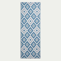 Homescapes Luxury Outdoor Rug Runner Waterproof Reversible For Garden Patio, 75 X 200 Cm, Blue, 100% Recycled, Mia Aztec - thumbnail 1