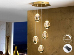 Luminosa Lighting Luminosa Roc Integrated Led 5 Light Dimmable Crystal Cluster Drop Ceiling Pendant With Remote Control Gold - Uk Stock - thumbnail 1
