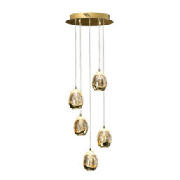 Luminosa Lighting Luminosa Roc Integrated Led 5 Light Dimmable Crystal Cluster Drop Ceiling Pendant With Remote Control Gold - Uk Stock - thumbnail 2