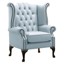 Chesterfield High Back Wing Chair Shelly Parlour Blue Leather Bespoke In Queen Anne Style - thumbnail 1