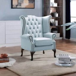 Chesterfield High Back Wing Chair Shelly Parlour Blue Leather Bespoke In Queen Anne Style - thumbnail 2