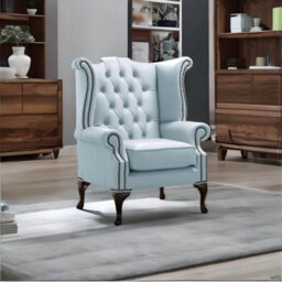 Chesterfield High Back Wing Chair Shelly Parlour Blue Leather Bespoke In Queen Anne Style - thumbnail 3