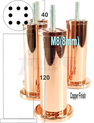 L&F Set Of 4 Rose Gold Furniture Feet Metal Copper Furniture Legs Sofas Chairs Stools 125mm High Pkc1000 M8 - image 1