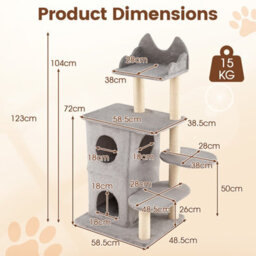 Costway Cat Tree For Indoor Cats 123Cm Cat Tower With 2-Story Condo - thumbnail 7