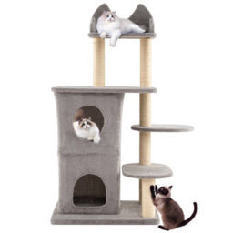Costway Cat Tree For Indoor Cats 123Cm Cat Tower With 2-Story Condo - thumbnail 2