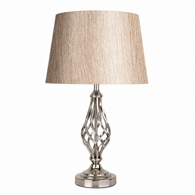 Lighting Supermarket Queenswood Traditional Barley Twist Table Lamp With Charcoal Gold Linen Shade - Silver Chrome - image 1