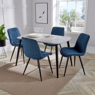 Core Products Aspen Grey Oak Effect 120Cm Rectangular Dining Table With 4 Blue Cord Fabric Diamond Stitch Design Chairs - image 1