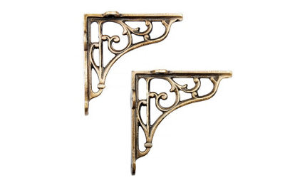 5X5 Classic Victorian Scroll Shelf Brackets Antique Brass - Pair - image 1