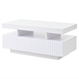 Abrihome Coffee Table With Led Lights, 2Drawers,  Rectangle Coffee End Table For Living Room, Office, 100X50X45Cm, White - thumbnail 8