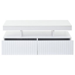 Abrihome Coffee Table With Led Lights, 2Drawers,  Rectangle Coffee End Table For Living Room, Office, 100X50X45Cm, White - thumbnail 7