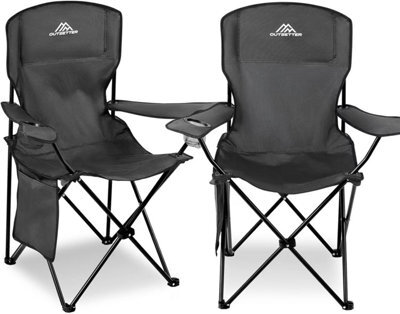 Vivo Set Of 2 Camping Chair Lightweight Folding Portable With Cup Holder Side Pocket - Black - image 1