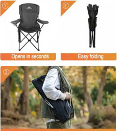 Vivo Set Of 2 Camping Chair Lightweight Folding Portable With Cup Holder Side Pocket - Black - thumbnail 6