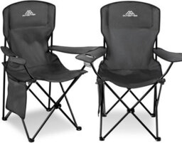 Vivo Set Of 2 Camping Chair Lightweight Folding Portable With Cup Holder Side Pocket - Black - thumbnail 1
