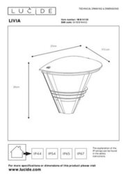 Lucide Livia Modern Wall Light Outdoor - 1Xe27 - Ip44 - Black - thumbnail 5