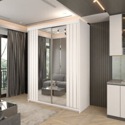 Sliding Wardrobes 4 u LTD Modern Monali Sliding Door Wardrobe Available In 2 Sizes 150Cm/200Cm & 3 Colors - White/silvertrim 150Cm - thumbnail 1