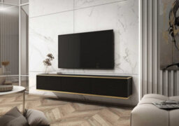 Arte Moro Contemporary Wall Hung Cabinet Tv 2 Doors Black Matt (W)1750mm (H)300mm (D)320mm