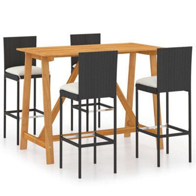 Berkfield 5 Piece Garden Bar Set With Cushions Poly Rattan Black - image 1